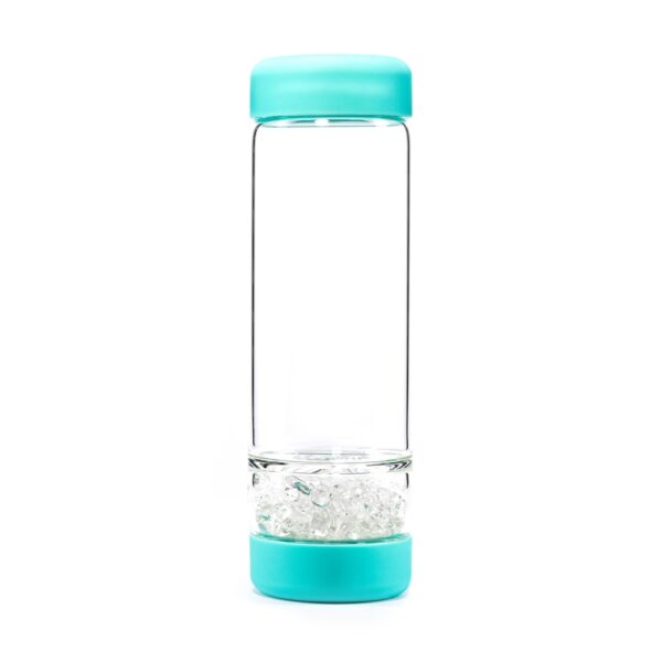 inu! Trinkflasche von VitaJuwel in Ocean Blue mit Bergkristall