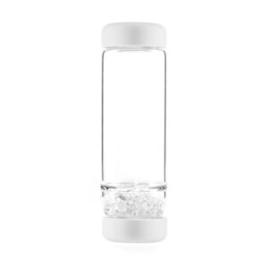 inu! Trinkflasche von VitaJuwel in Cloud White mit Bergkristall