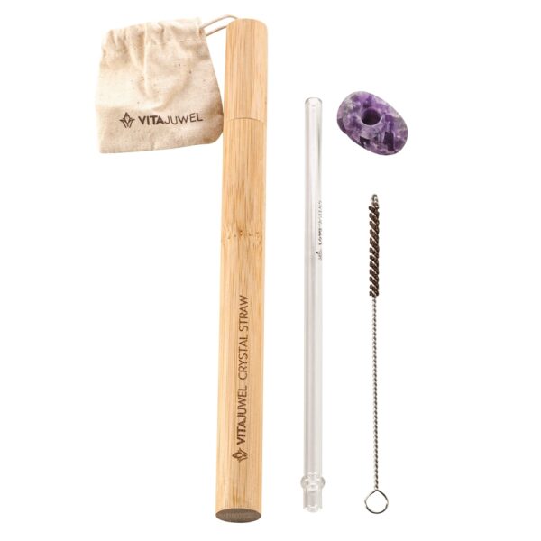 VitaJuwel Crystal Straw Amethyst (Glas-Trinkhalm mit Edelstein) – Bild 2